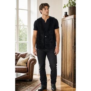 Beyond Leather Suede Vest Men's L Black Western Biker Moto Ranchwear Cowboy